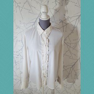 Vanity Fair VTG White Ruffled Button Front Blouse